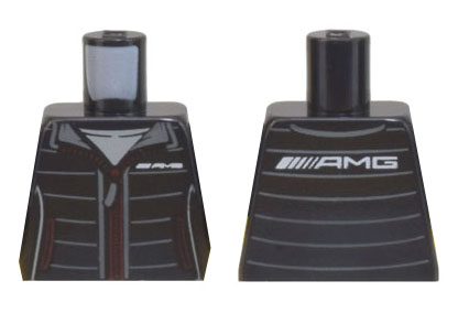 Torso Jacket with Red Zipper and Pockets, Dark Bluish Gray Stripes, White 'AMG' Logo Pattern