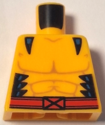 Torso Muscles Outline with Black Marks on Sides, Red Belt with X-Men Logo Buckle Pattern