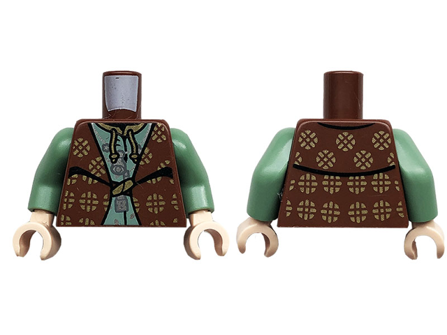 Torso Harry Potter Robe, Reddish Brown over Sand Green Shirt, Gold Circles Pattern / Sand Green Arms / Light Nougat Hands