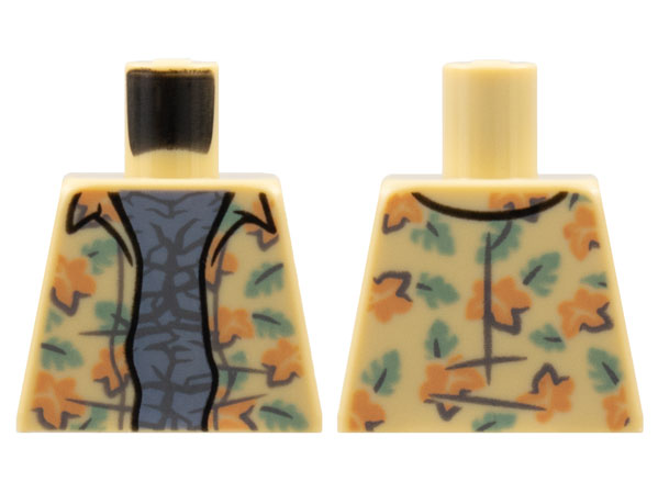 Torso Hawaiian Shirt, Nougat Flowers, Sand Green Leaves, Sand Blue Chest Pattern