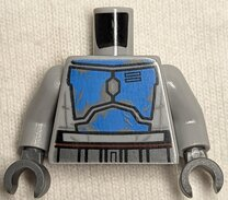 Torso SW Mandalorian Blue Beskar Armor Plates, Dark Bluish Gray Belt Pattern (Mandalorian Loyalist) / Light Bluish Gray Arms / Dark Bluish Gray Hands