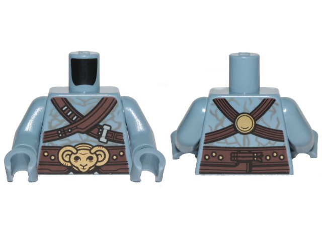Torso Alien Bare Chest with Dark Brown Diagonal Belts and Gold Ram Pattern / Sand Blue Arms / Sand Blue Hands