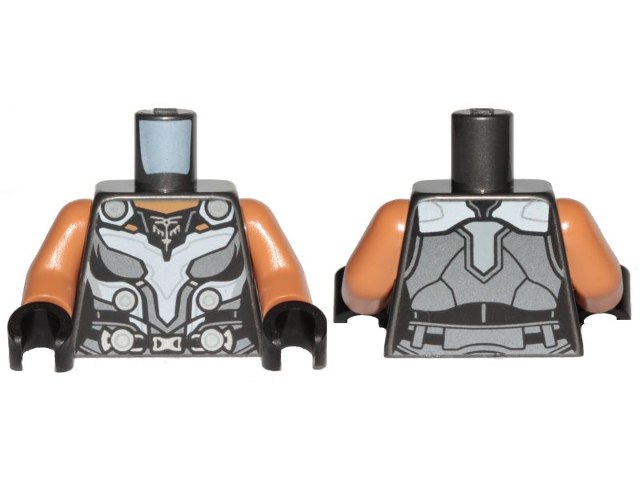 Torso Female Armor with Silver Plates Pattern (Valkyrie) / Medium Nougat Arms / Black Hands