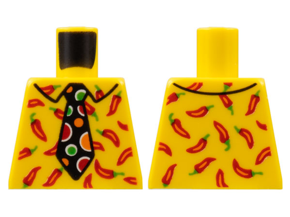 Torso Collar Shirt, Red Peppers, Black Tie with Red, Orange and Bright Green Polka Dots Pattern