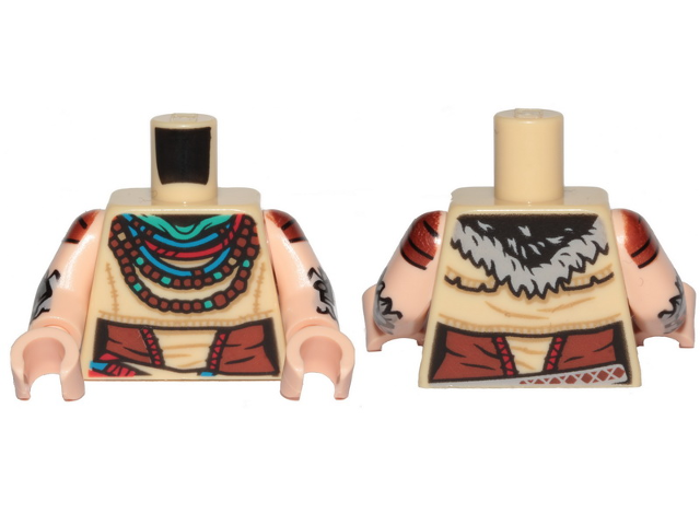 Torso Female Robe, Dark Turquoise Scarf, Red, Blue and Reddish Brown Necklaces, Low Skirt Flap Pattern / Light Nougat Arms with Sleeves, Silver and Dark Bluish Gray Armor Plates, Fur Trim Pattern / Light Nougat Hands