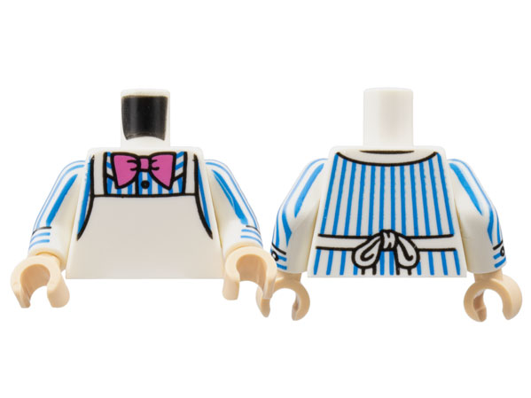 Torso Shirt with Blue Pinstripes, Dark Pink Bow Tie, White Apron Pattern / White Arms with Blue Pen Stripes, Cuff Pattern / Light Nougat Hands