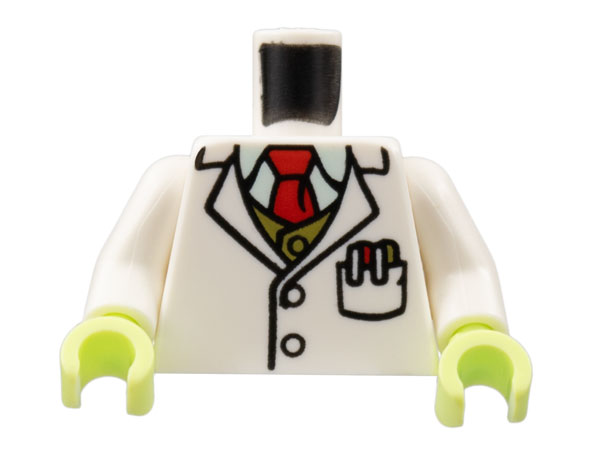 Torso Lab Coat, Light Aqua Shirt, Red Tie, Dark Tan Vest, Pens in Pocket Pattern / White Arms / Yellowish Green Hands