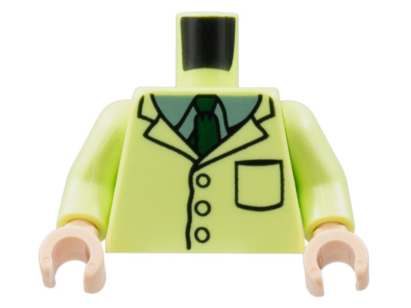 Torso Lab Coat, Sand Green Collar, Dark Green Tie Pattern / Yellowish Green Arms / Light Nougat Hands