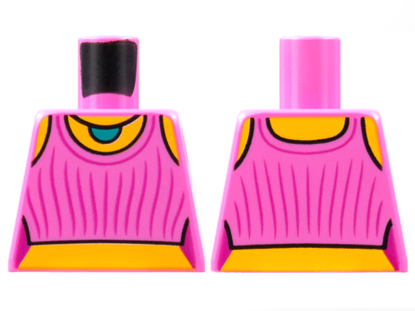 Torso Tank Top, Dark Turquoise Pendant Necklace, Bright Light Orange Neck and Midriff Pattern