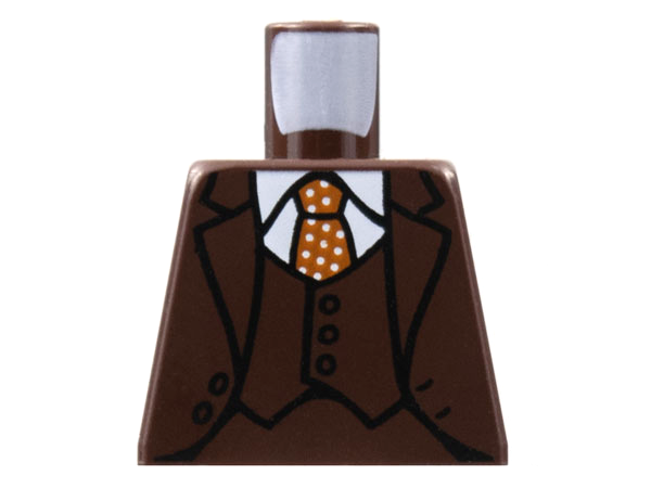 Torso Suit Jacket and Vest, White Collar Shirt, Dark Orange Tie with White Polka Dots Pattern