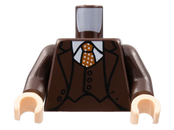 Torso Suit Jacket and Vest, White Collar Shirt, Dark Orange Tie with White Polka Dots Pattern / Dark Brown Arms / Light Nougat Hands