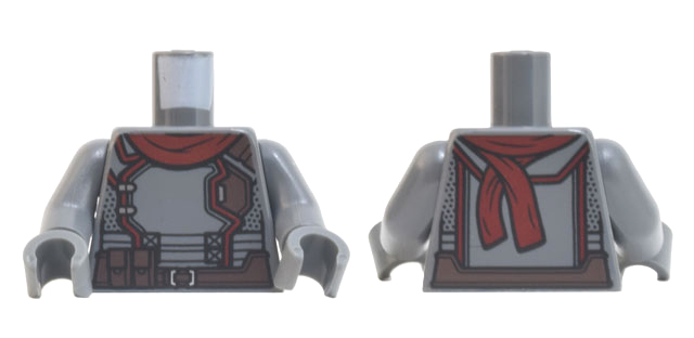 Torso Jumpsuit with Dark Red Trim and Scarf, Dark Brown Belt with Pouches Pattern / Dark Bluish Gray Arms / Dark Bluish Gray Hands