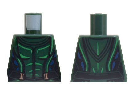 Torso Female Outline, Vest with Black and Bright Green Lines, Blue Trim, Belt with Buckles Pattern