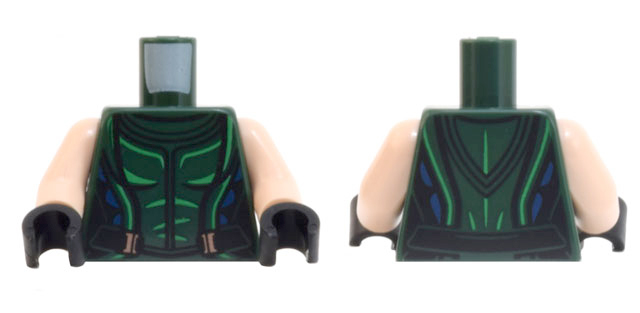 Torso Female Outline, Vest with Black and Bright Green Lines, Blue Trim, Belt with Buckles Pattern / Light Nougat Arms / Black Hands