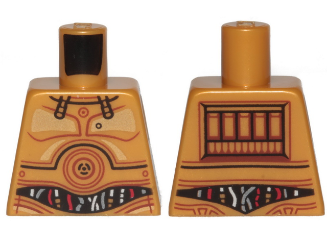Torso SW C-3PO with Red and Silver Wires and Gold Chest Highlights Pattern