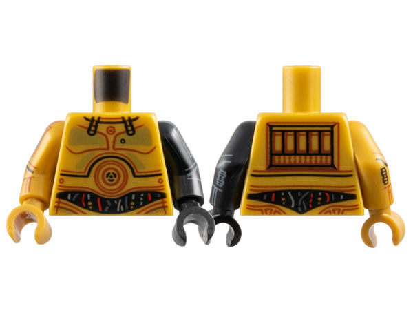 Torso SW C-3PO with Red and Silver Wires and Gold Chest Highlights Pattern / Black Arm Left with C-3PO Pattern / Pearl Gold Arm Right with C-3PO Pattern / Black Hand Left / Pearl Gold Hand Right