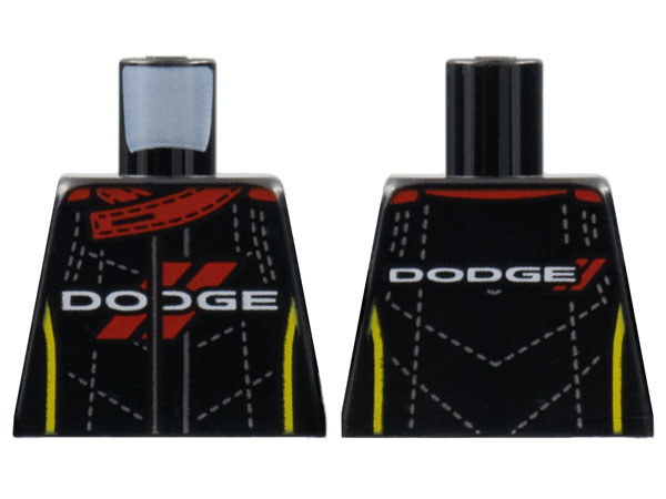 Torso Red Collar and Diagonal Lines, Silver Dotted Stitching, White 'DODGE', Yellow Side Stripes Pattern