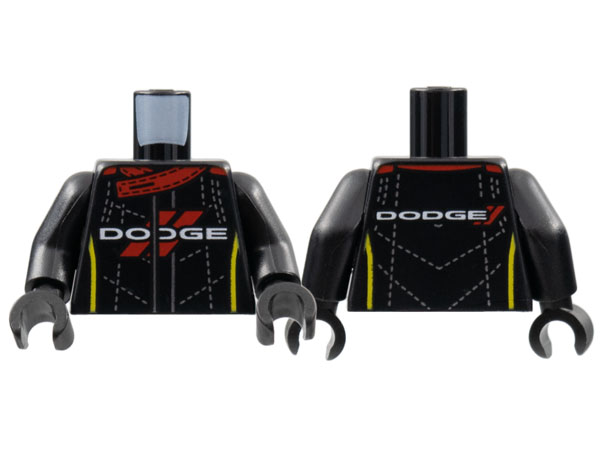 Torso Red Collar and Diagonal Lines, Silver Dotted Stitching, White 'DODGE', Yellow Side Stripes Pattern / Black Hands / Black Arms