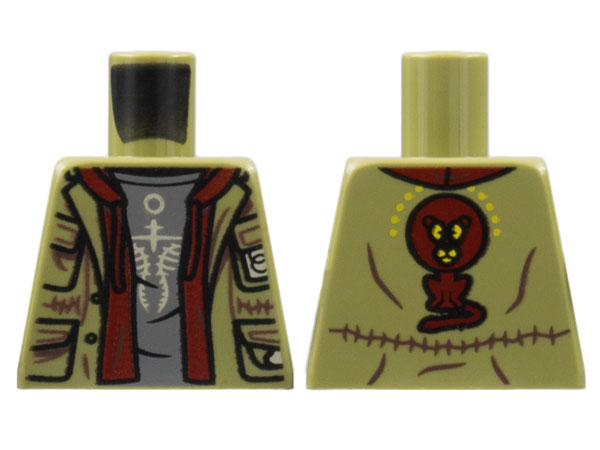 Torso Jacket, Dark Red Lion on Back, Dark Red Jacket with Drawstrings, Dark Bluish Gray Shirt with Tan Logo Pattern