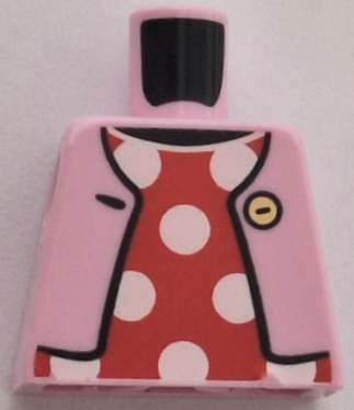 Torso Open Jacket with Button over Red Dress with White Polka Dots Pattern