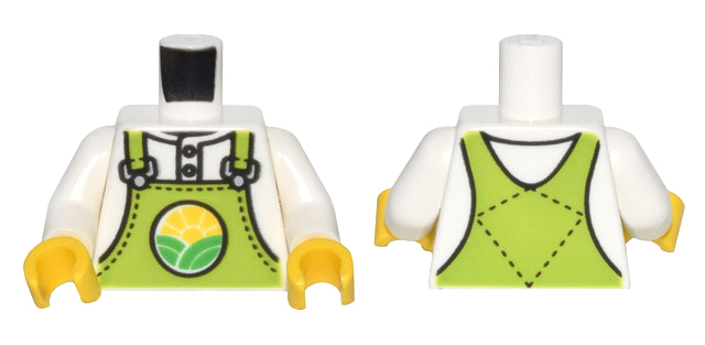 Torso Lime Overalls with Bright Green Hills and Yellow Sun over Shirt Pattern / White Arms / Yellow Hands