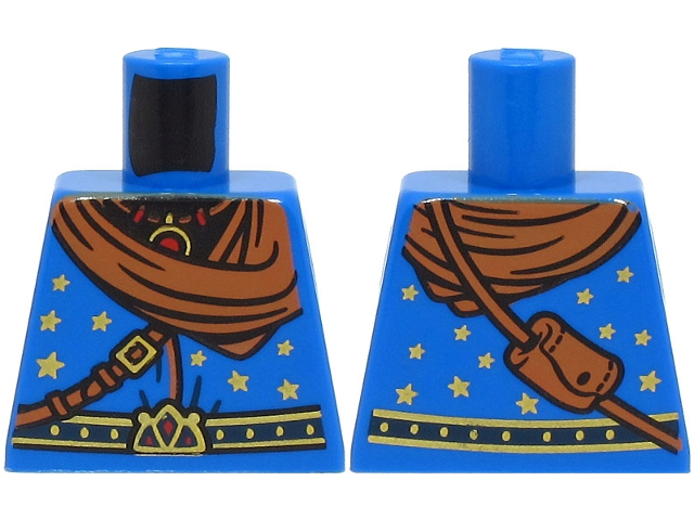 Torso Wizard Robe with Gold and Dark Blue Belt, Stars, Dark Orange Bandana and Shoulder Bag, Necklace Pattern (BAM)