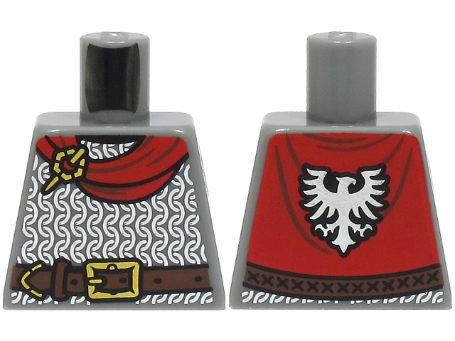 Torso Armor Silver Chain Mail, Reddish Brown Belt with Gold Buckle, Red Cape with Falcon Pattern (BAM)