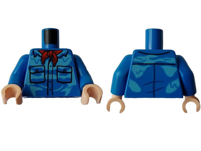 Torso Shirt with 2 Pockets, Red Bandana, and Bright Light Blue Water Stains Pattern / Blue Arms / Light Nougat Hands