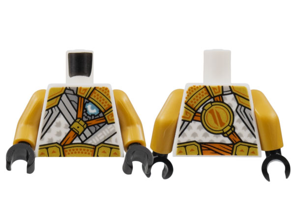 Torso Tunic with Light Bluish Gray Trim, Gold Shoulder Pads and Belt, Dark Orange Strap Pattern / Pearl Gold Arms / Black Hands