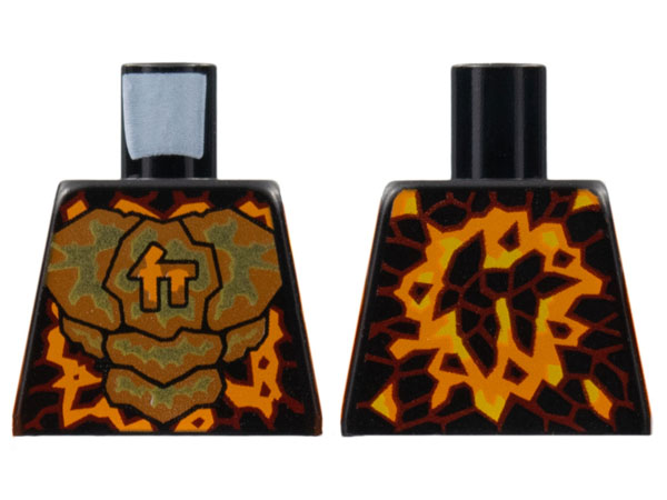 Torso Orange and Gold Energy, Ninjago Logogram Letter C, Red Rimmed Lava Stone Spots Pattern
