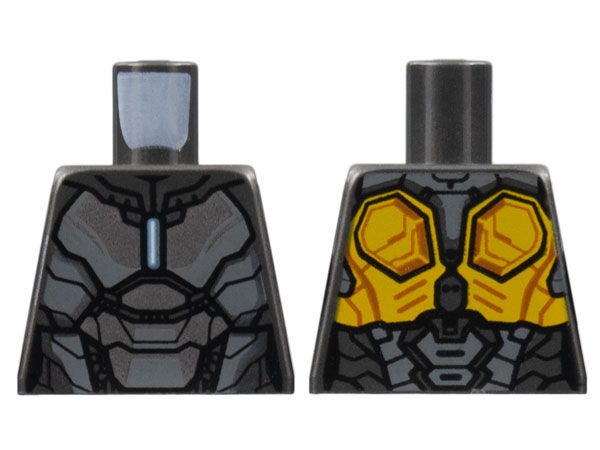 Torso Armor, Silver and Dark Bluish Gray Panels, Shiny Blue Rod Arc Reactor, Pearl Gold Trim on Back Pattern