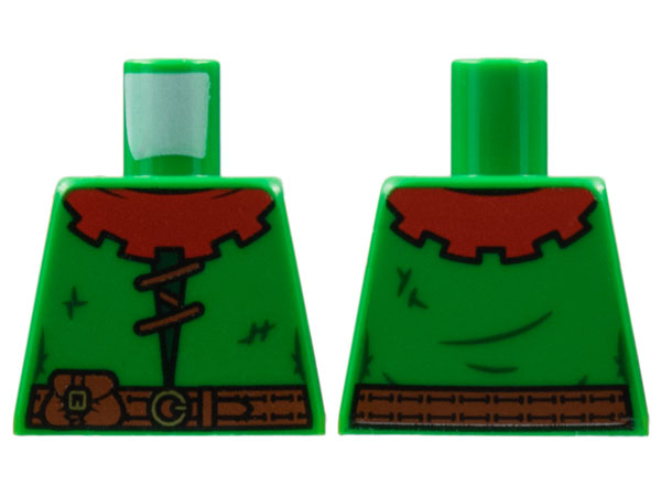 Torso Castle Forestman Red Collar, Reddish Brown Lacing and Belt with Pouch, Dark Green Stitches, Gold Buckles Pattern