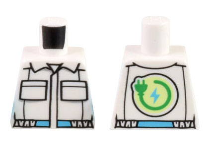 Torso Jumpsuit with 2 Pockets, Collar, Black and Medium Azure Belt, Bright Green Electric Power Plug Symbol Pattern