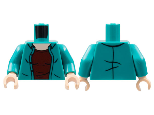 Torso Jacket, Light Nougat Neck, Dark Red Shirt Pattern / Dark Turquoise Arms / Light Nougat Hands