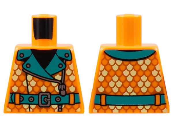 Torso Coat with Dark Turquoise Lapels and Belt, Silver Studs, Zipper and Buckle, Tan Scales Pattern