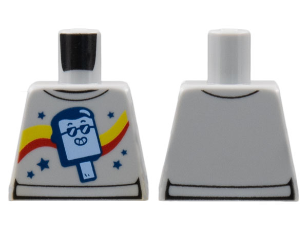 Torso Sweater with Yellow and Red Curvy Stripes, Bright Light Blue Ice Pop (Freezer / Lollipop / Lolly / Pole / Popsicle / Stick) with Face, Dark Blue Stars Pattern