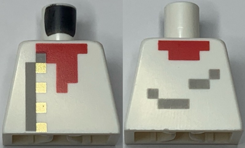 Torso Pixelated Chef's Jacket with Light Bluish Gray Trim and Wrinkles, 4 Gold Buttons, and Red Neckerchief Pattern