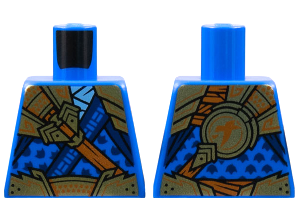 Torso Tunic with Dark Blue Trim, Gold Armor, Dark Orange Strap and Ninjago Logogram Letter J on Back Pattern