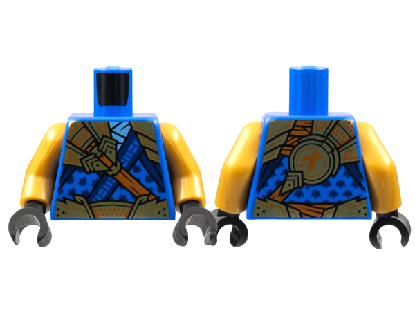Torso Tunic with Dark Blue Trim, Gold Armor, Dark Orange Strap and Ninjago Logogram Letter J on Back Pattern / Pearl Gold Arms / Black Hands