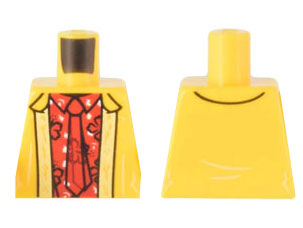 Torso Jacket over Red Flower Shirt with Collar and Tie Pattern