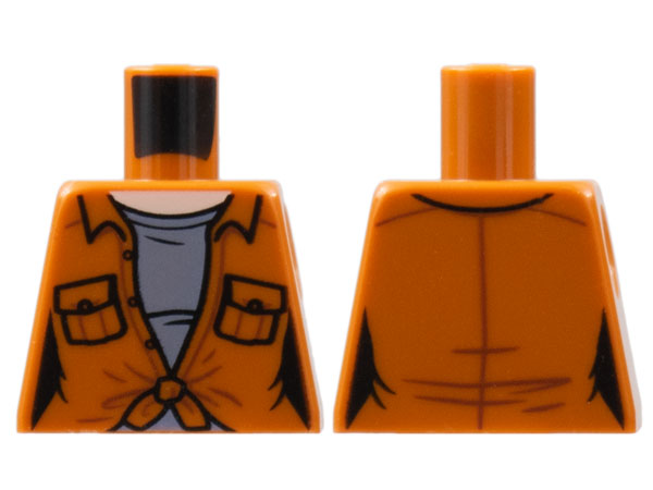 Torso Female Shirt with Pockets, Tied at Bottom, Light Nougat Neck, Dark Bluish Gray Shirt Pattern