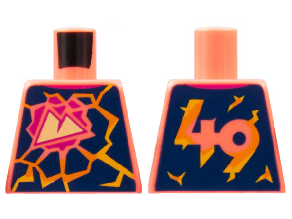 Torso Lego Sport Mountains Logo, Orange Lava Cracks in Black Rock, '49' on Back Pattern