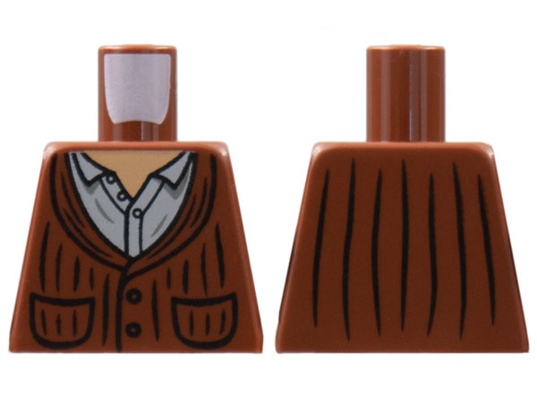 Torso Cardigan with Pockets, Nougat Neck, Light Bluish Gray Shirt Pattern