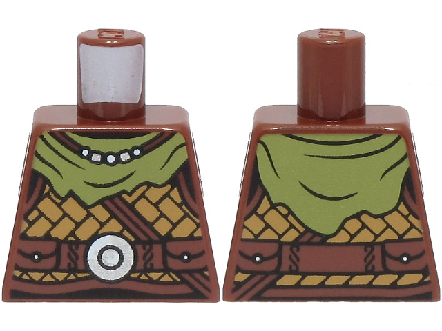 Torso Viking Armor, Medium Nougat Leather, Olive Green Bandana, Necklace, Strap, Belt with Silver Disk Pattern