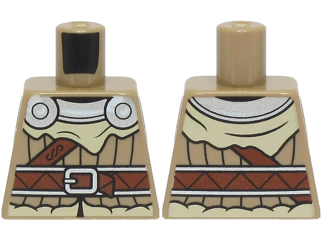 Torso Viking Jacket with Tan Fur, Silver Collar and Shoulder Disks, Reddish Brown Strap and Belt with Buckle Pattern