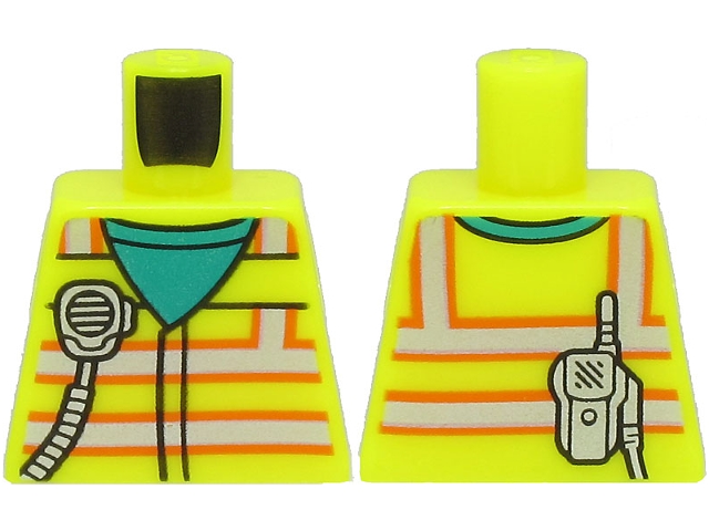 Torso Safety Vest with Silver and Orange Reflective Stripes over Dark Turquoise Shirt, Radio Pattern