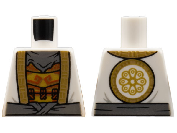 Torso Robe with Gold Hem, Dark Bluish Gray Bandana and Sash, Armor with Dark Orange Trim Pattern