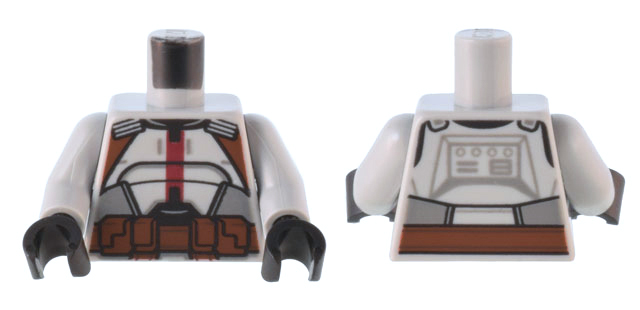 Torso SW Armor with Reddish Brown Straps and Belt, Dark Bluish Gray Panels, Dark Red Stripe Pattern / Light Bluish Gray Arms / Black Hands