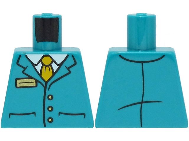 Torso Suit Jacket with 3 Buttons and Pockets over White Shirt, Bright Light Orange Tie, Gold Badge Pattern