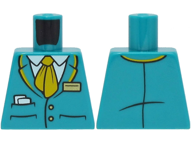 Torso Suit Jacket with 2 Buttons and Pockets with Paper over White Shirt, Bright Light Orange Tie and Collar, Gold Badge Pattern